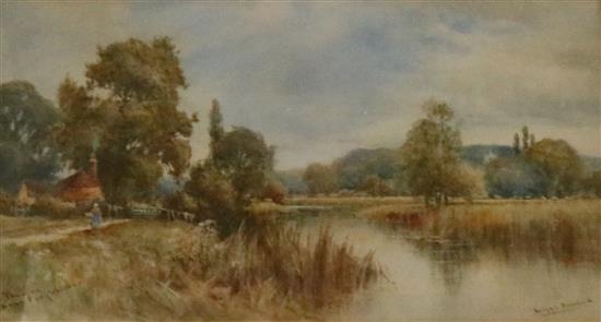 Wiggs Kinniard, watercolour, The Thames & Philip J. Smith, oil on canvas, landscape with cattle and farmstead